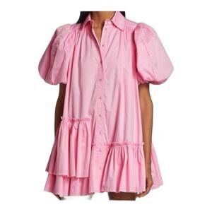 Aje womens size 4 small Pink ambience puff sleeve shirt dress oversize ruffle mi
